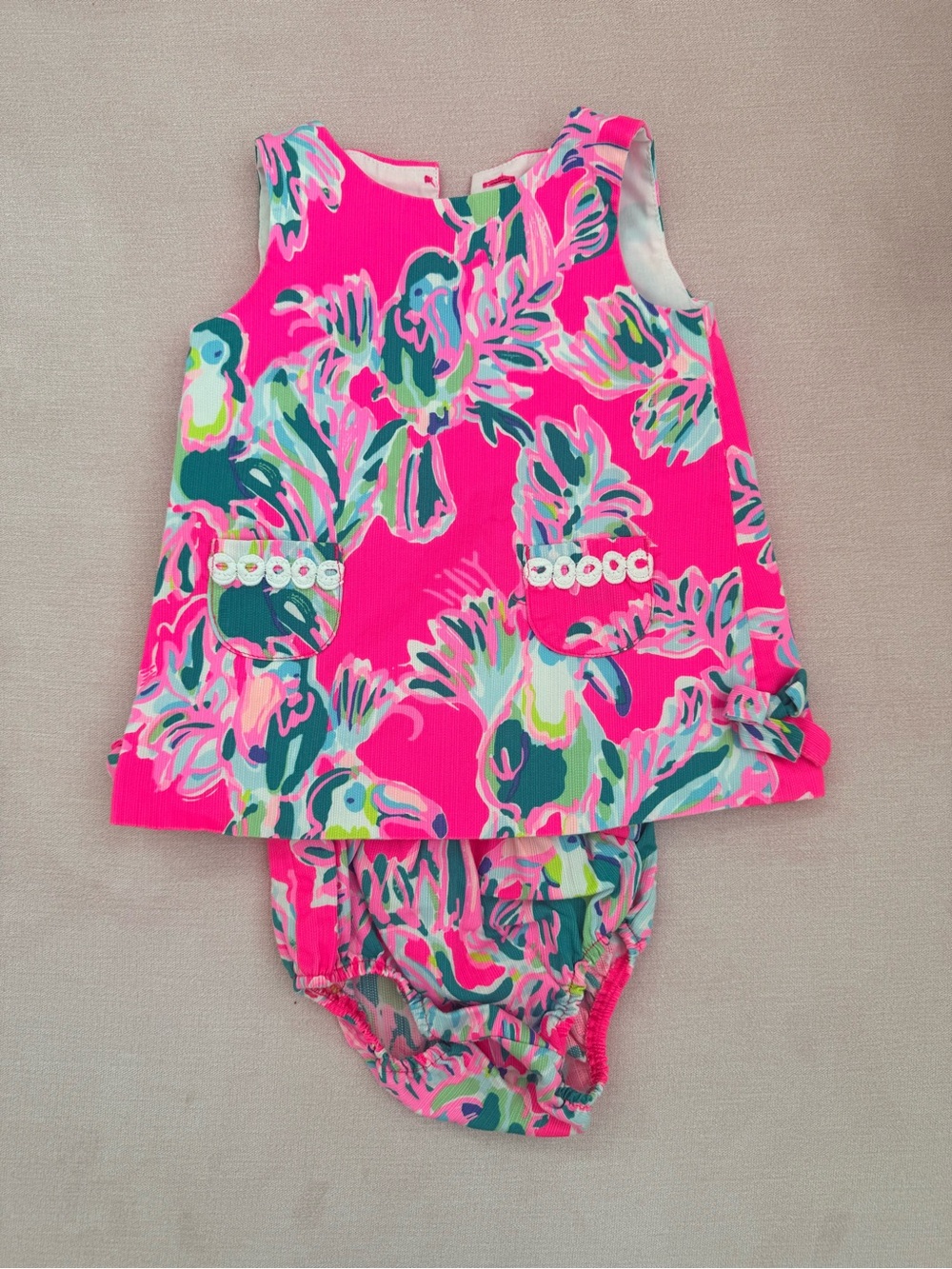 Lilly Pulitzer Pink Multi Floral Sleeveless Dress & Bloomer Set